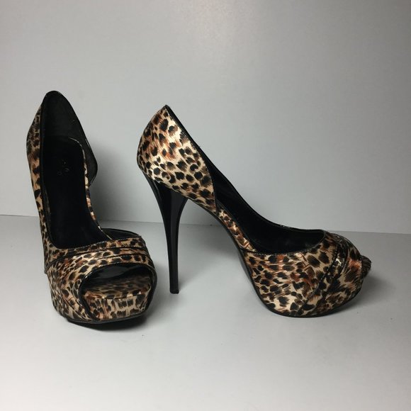 QUPID  Leopard Print Silk Material Open Toe - Picture 2 of 5